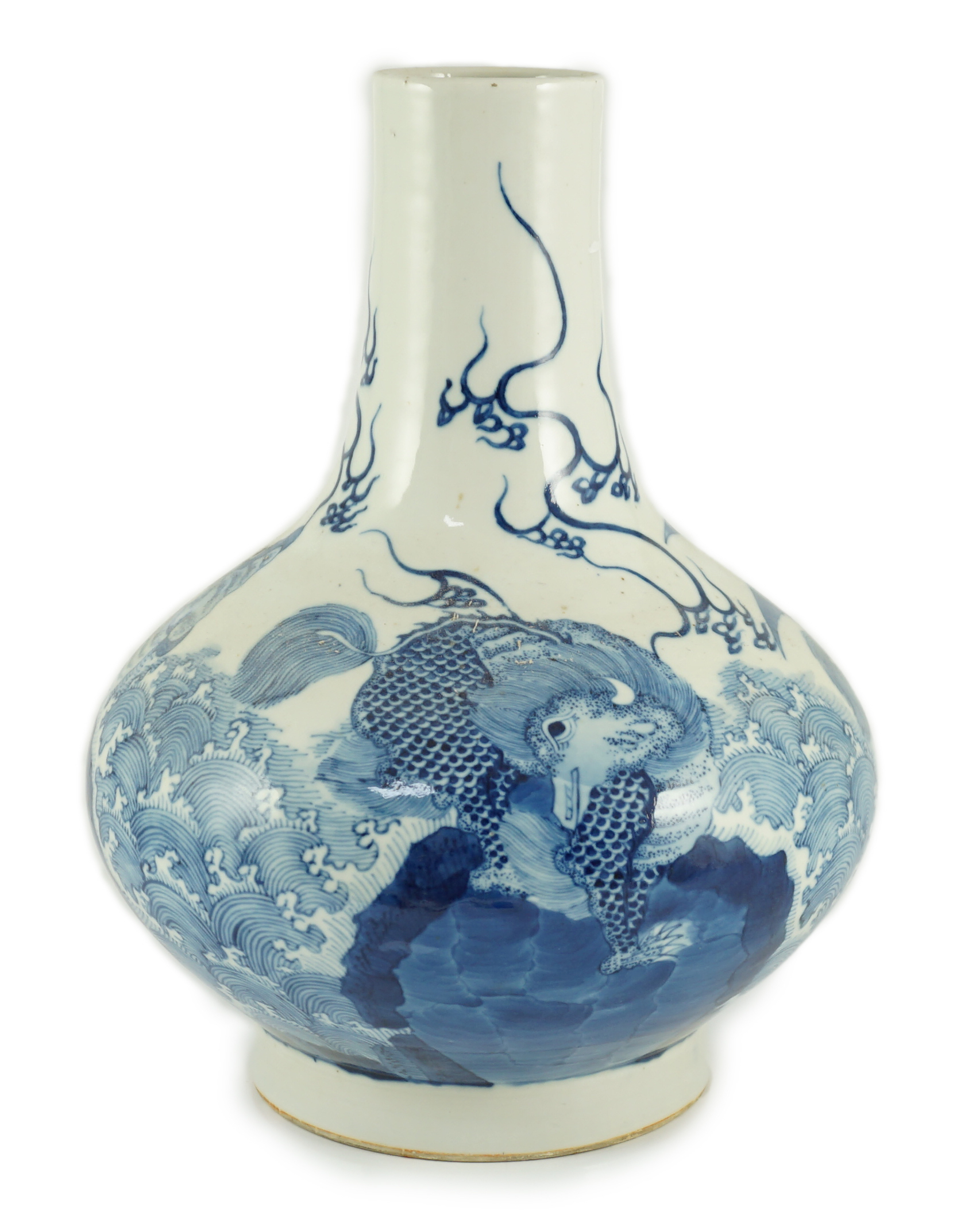 A Chinese blue and white ‘mythical beasts’ vase, Kangxi six character mark but 19th century